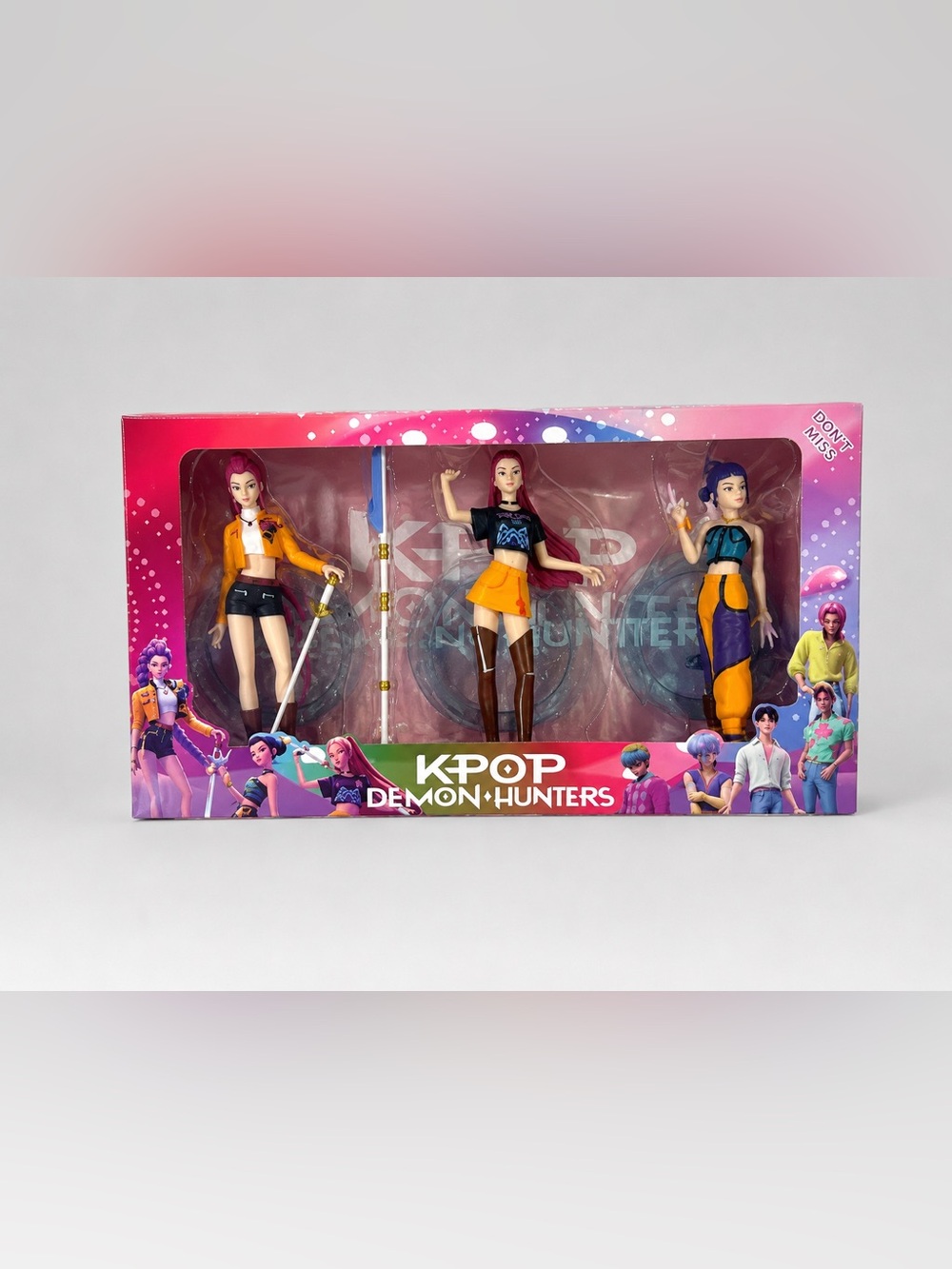 KPOP Demon Hunters Rumi Mira Zoey 3 Figure Doll Set with Display Stands
